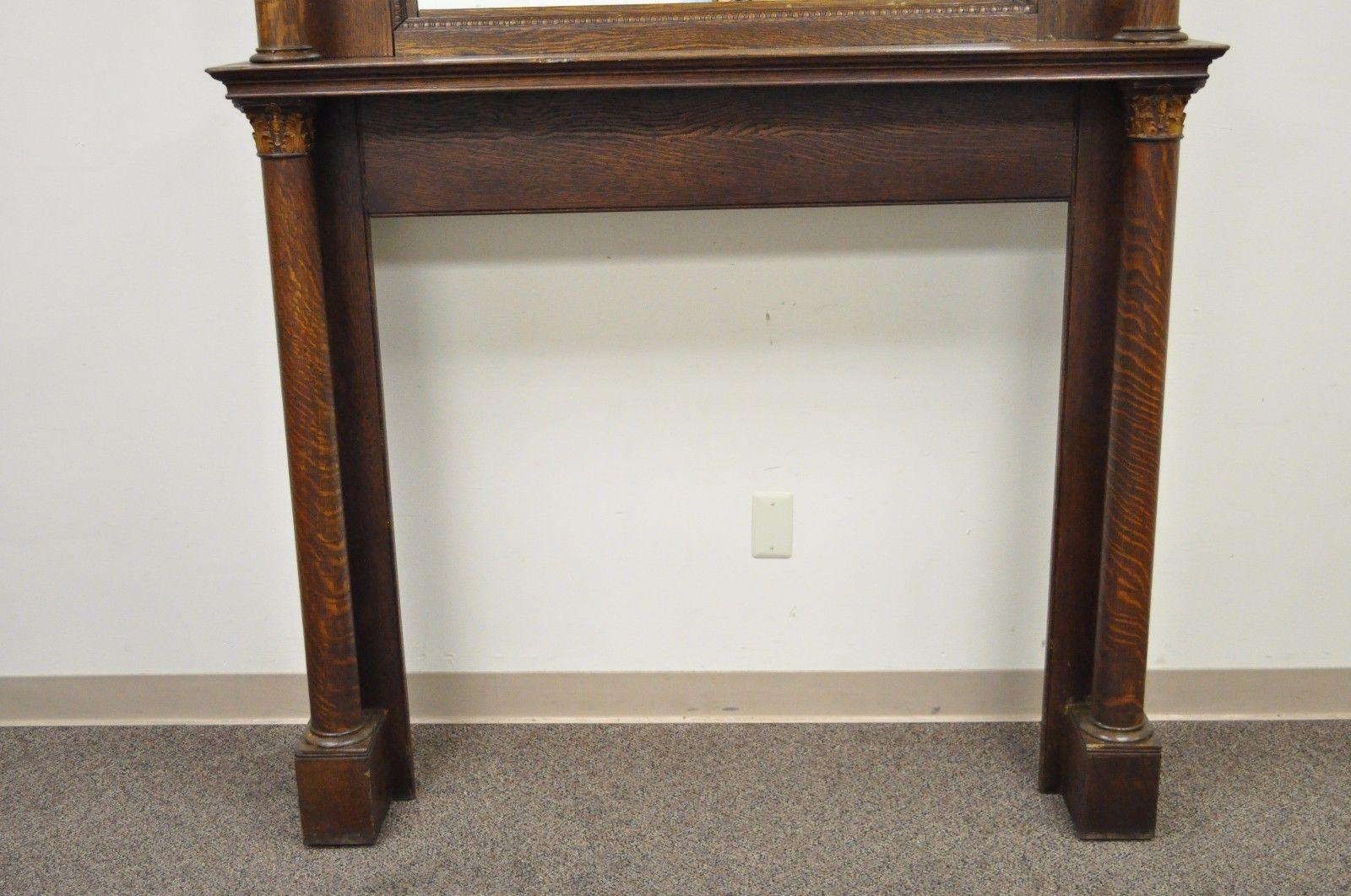 antique oak fireplace mantel with mirror