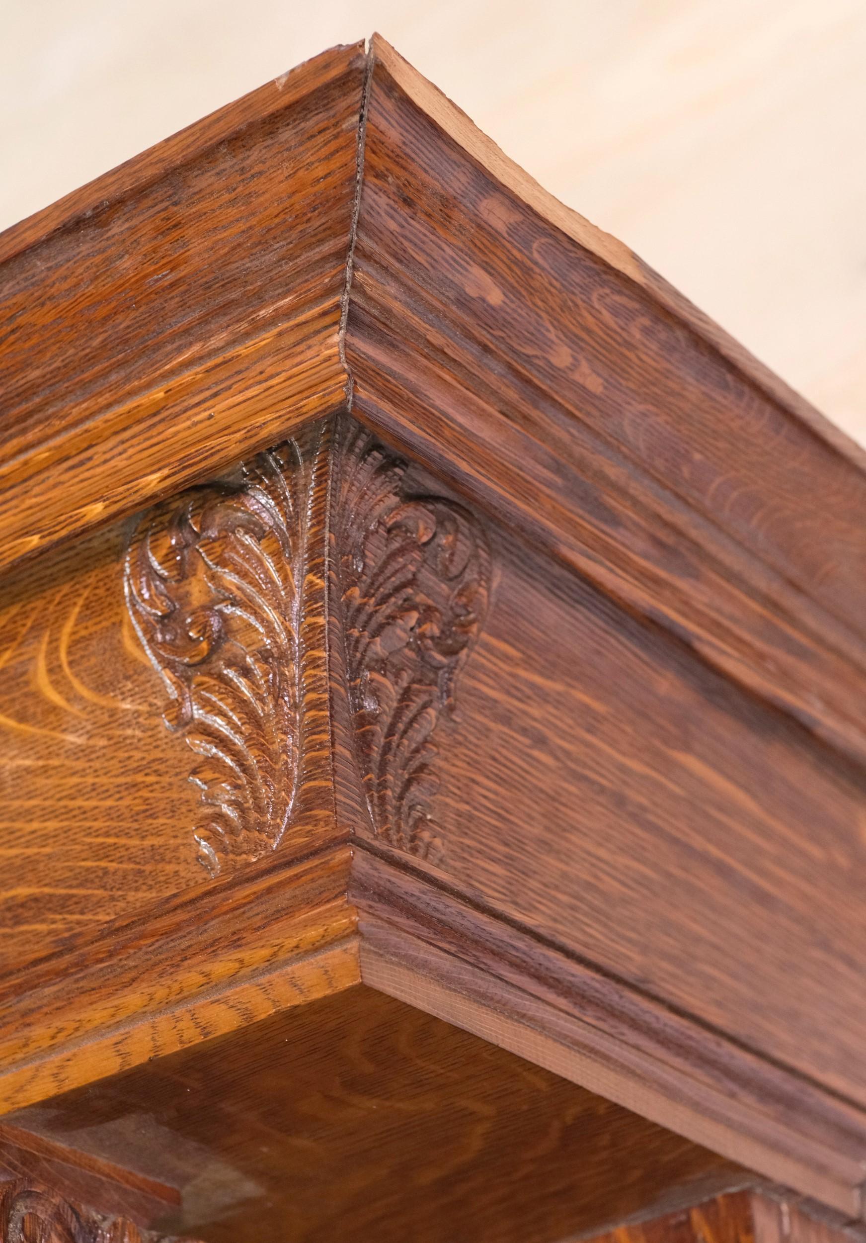 Tiger Oak Mirrored Fireplace Mantel w/ Fluted Columns and Egg & Dart Details 5