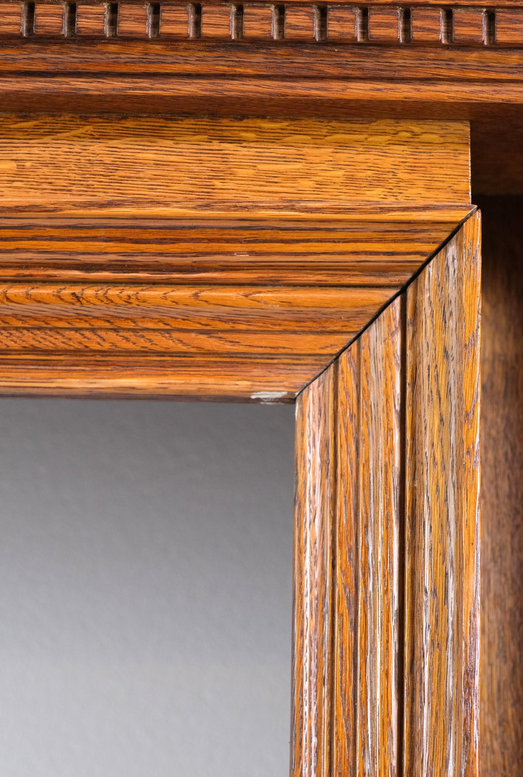 Tiger Oak Mirrored Fireplace Mantel w/ Fluted Columns and Egg & Dart Details 6
