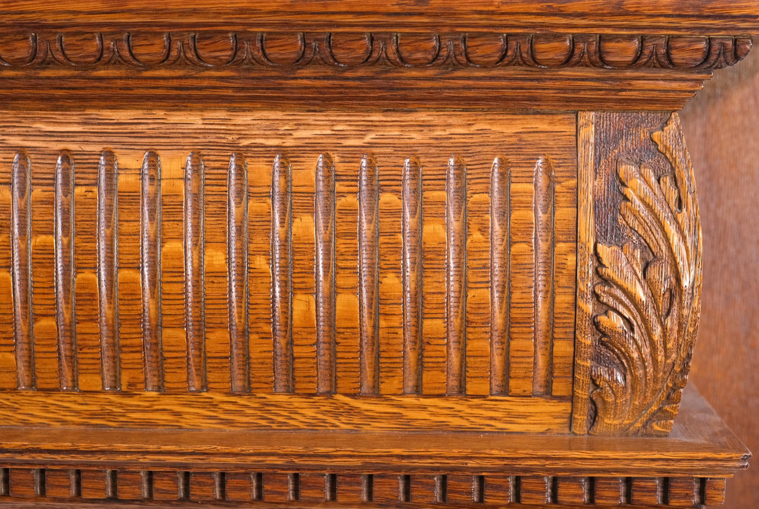 Tiger Oak Mirrored Fireplace Mantel w/ Fluted Columns and Egg & Dart Details 3