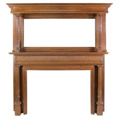 Tiger Oak Mirrored Fireplace Mantel w/ Fluted Columns and Egg & Dart Details