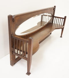 Tiger Oak Overmantle Oval Beveled Mirror Mission, America 1920, H700