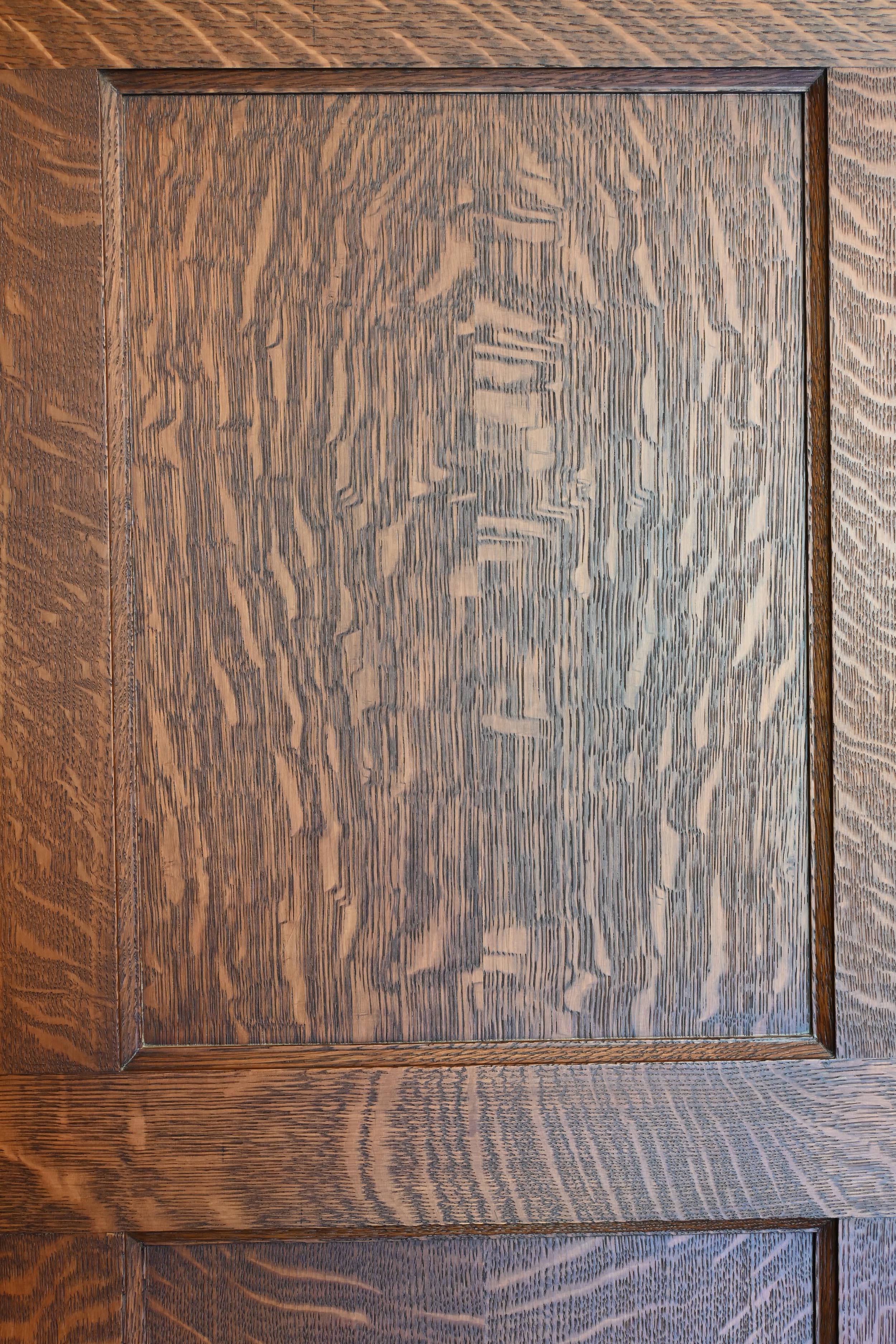 Early 20th Century Tiger Oak 'Quarter Sawn' 1929 Paneled Room & Doors Complete For Sale