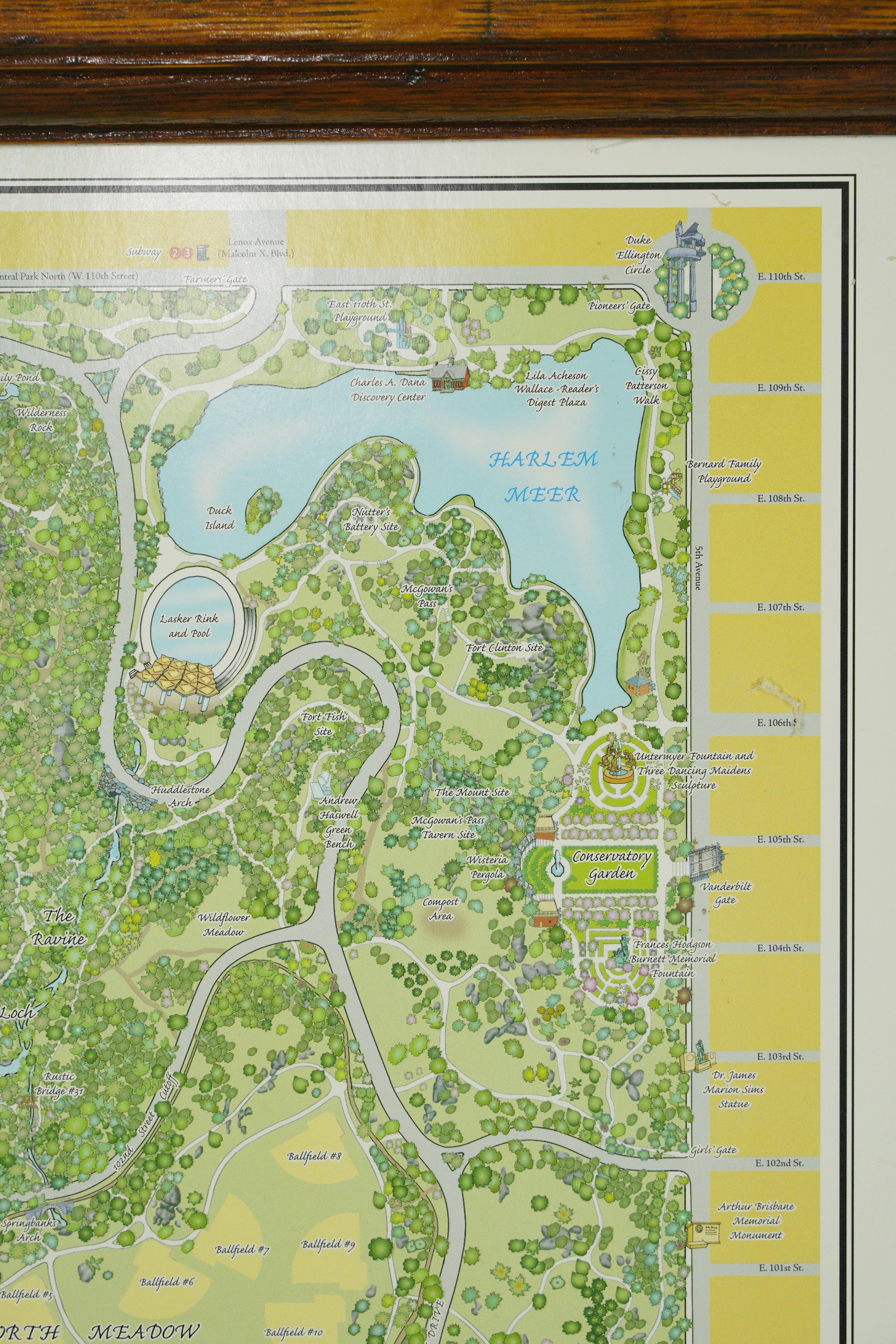 Tiger Oak Wood Molding Framed Central Park Print In Good Condition In New York, NY