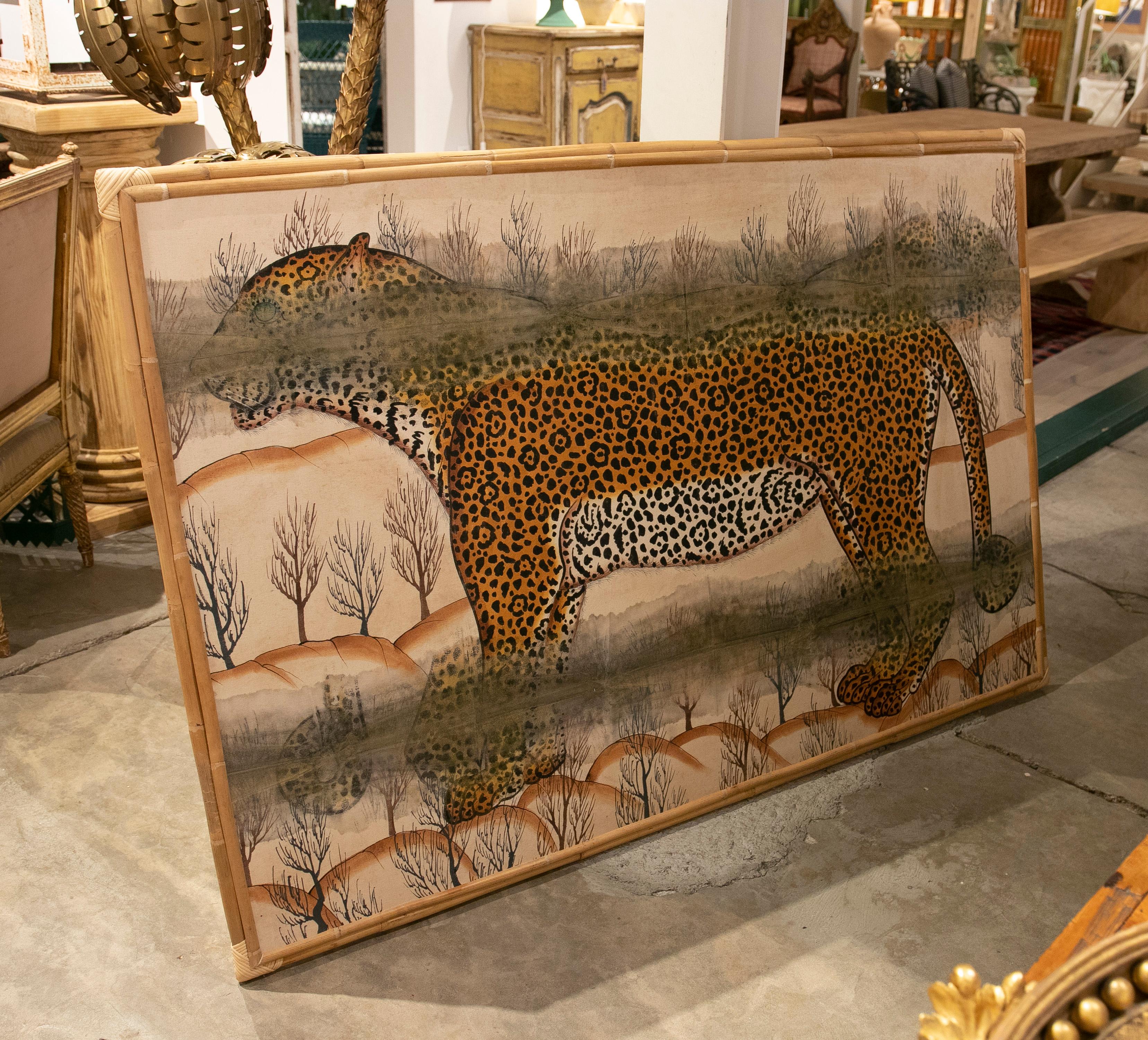 Tiger Painting Designed by Jaime Parlade, Painted on Canvas with a bamboo frame.