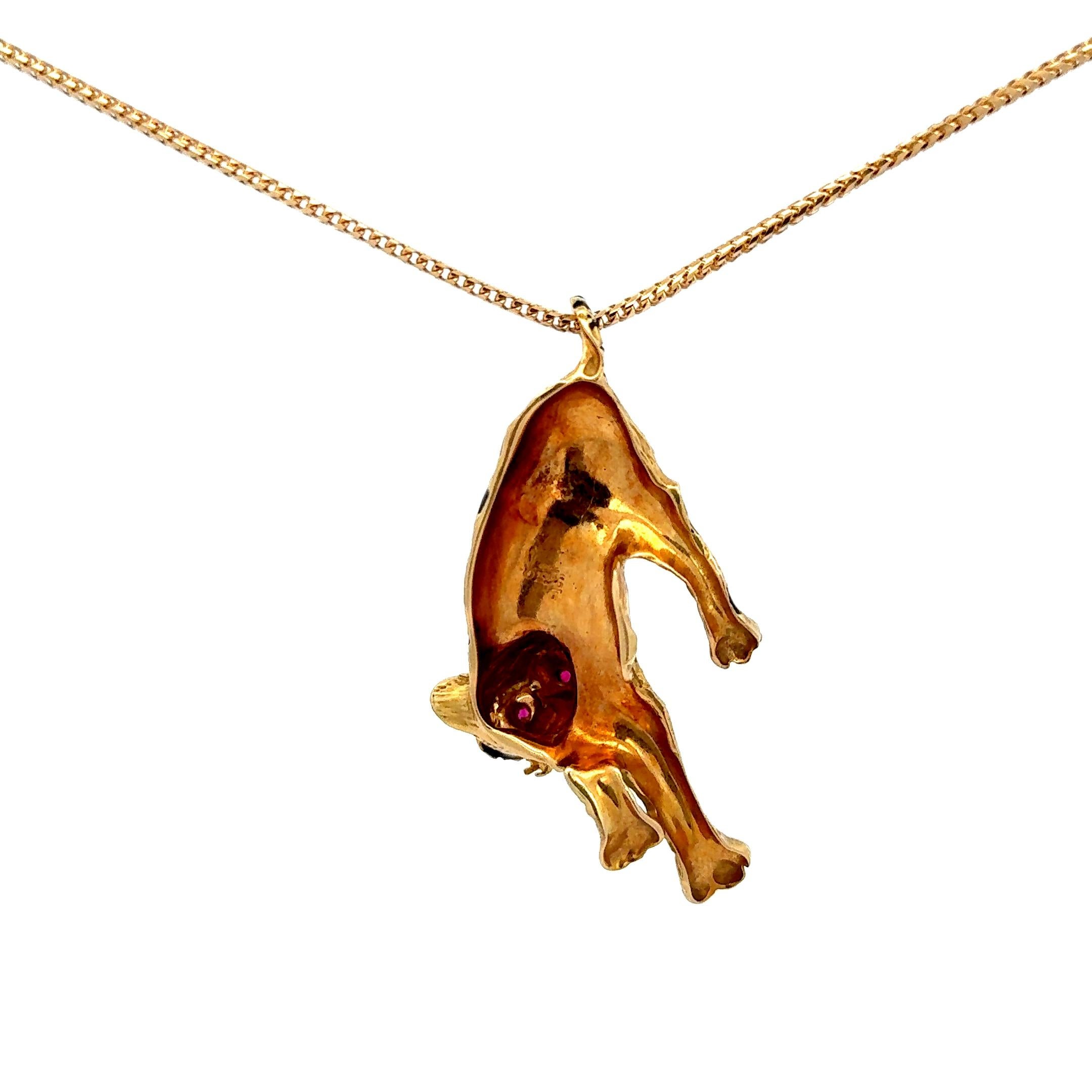 Tiger Pendant Necklace 18K Yellow Gold & Black Enamel In Excellent Condition For Sale In Dallas, TX