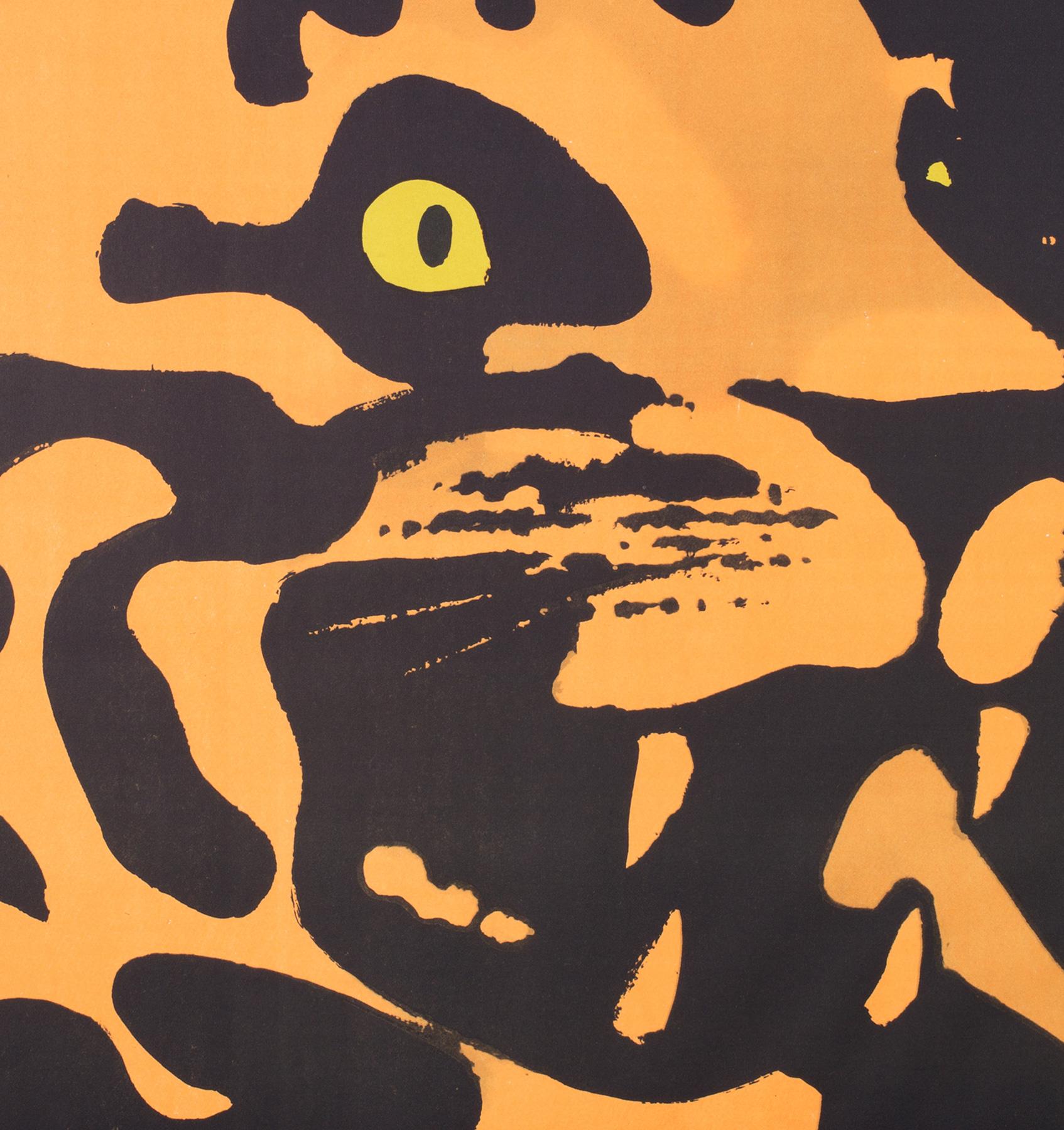 Tiger, Polish, Zoo, Poster, 1967, Vintage, Waldemar Swierzy, Black and Orange In Excellent Condition In Bath, Somerset
