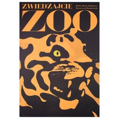 Tiger, Polish, Zoo, Poster, 1967, Vintage, Waldemar Swierzy, Black and Orange