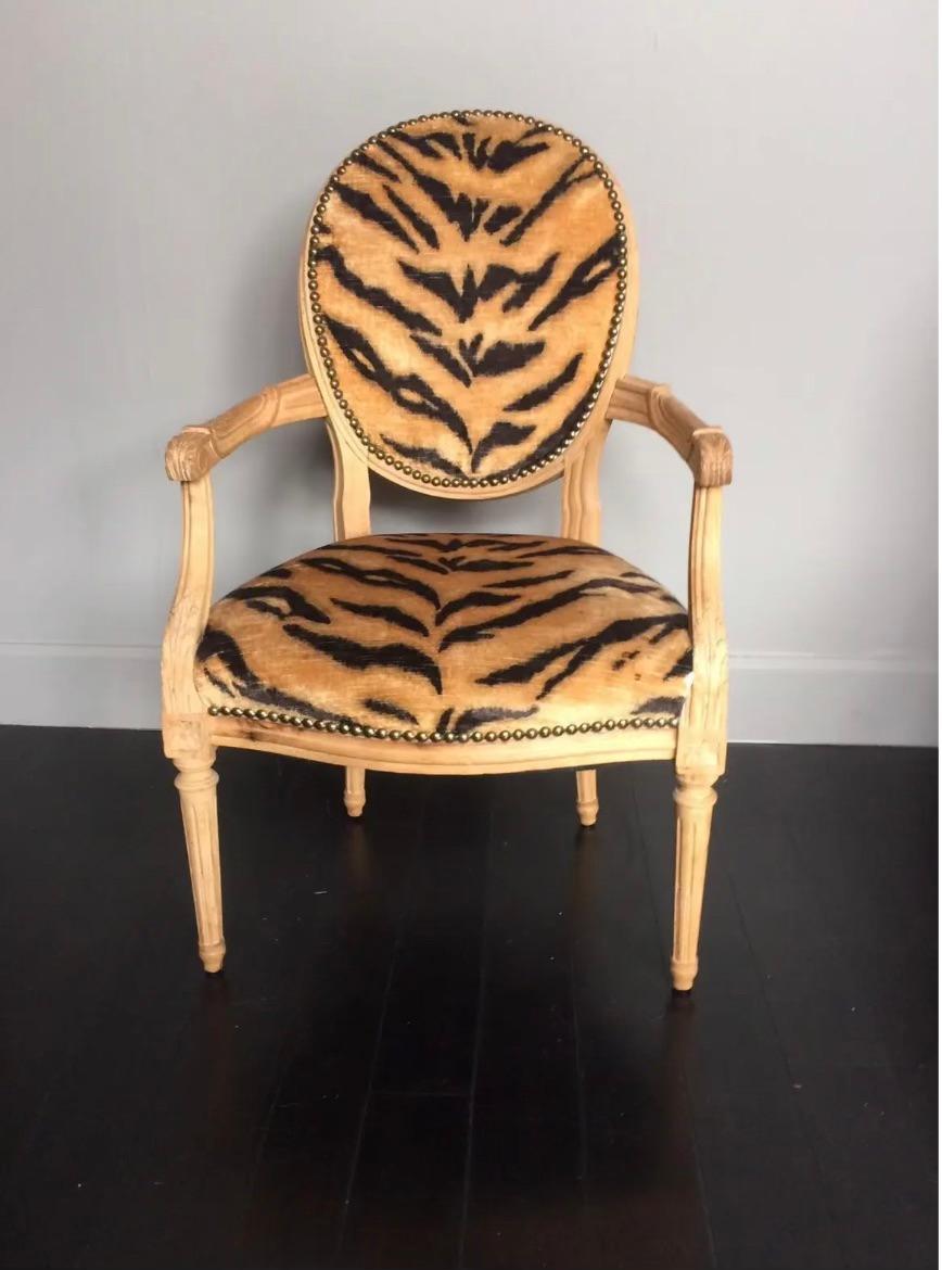 Tiger Print Arm Chair  In Good Condition For Sale In Sausalito, CA
