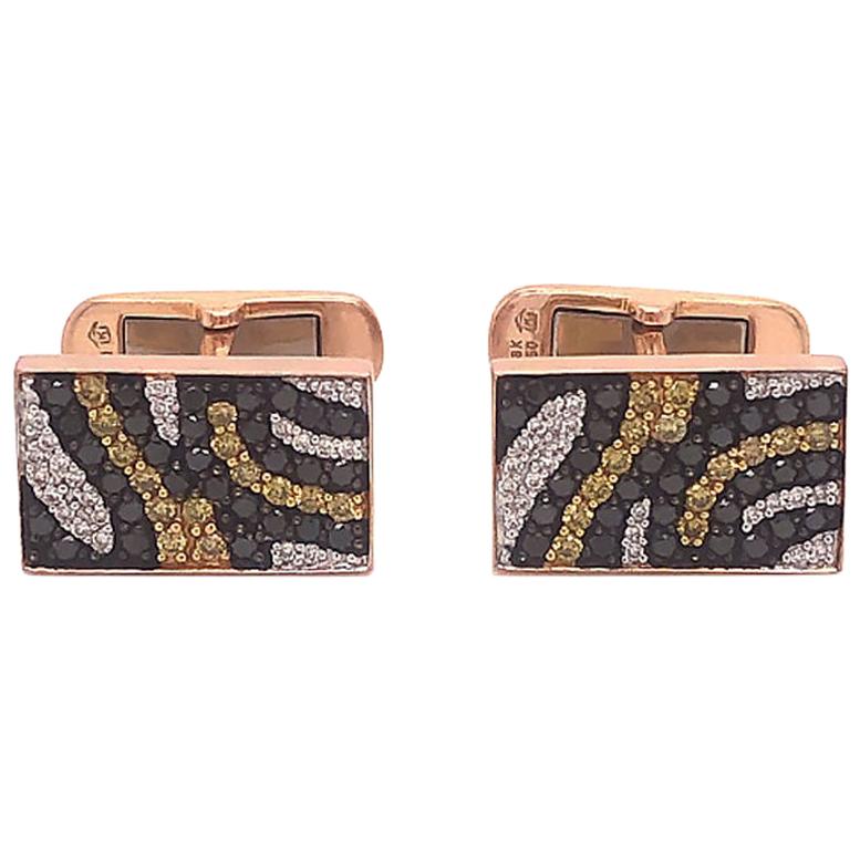 Tiger Print Diamond Cufflinks in 18 Karat Rose Gold