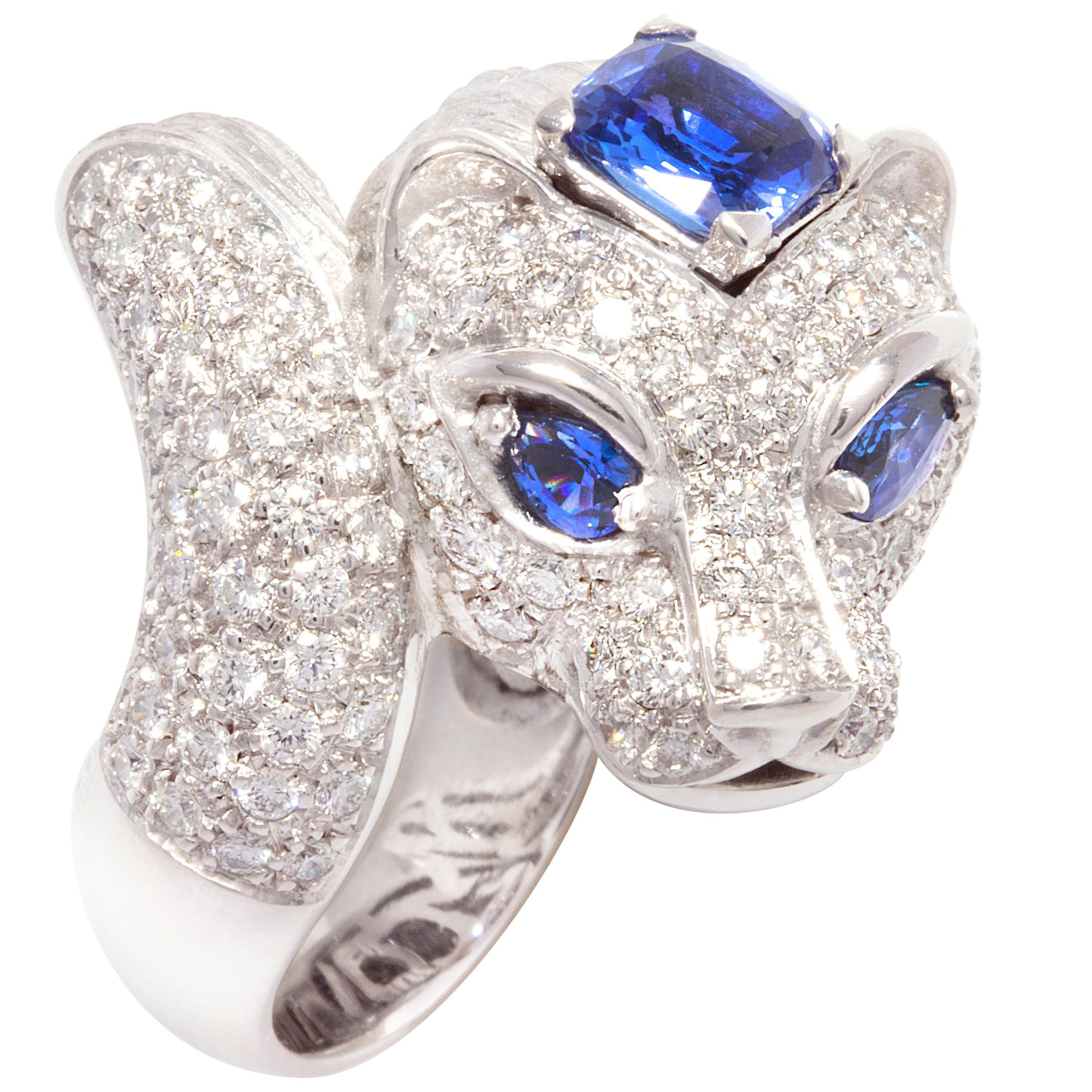 Bague tigre en diamant et saphir bleu par Ella Gafter