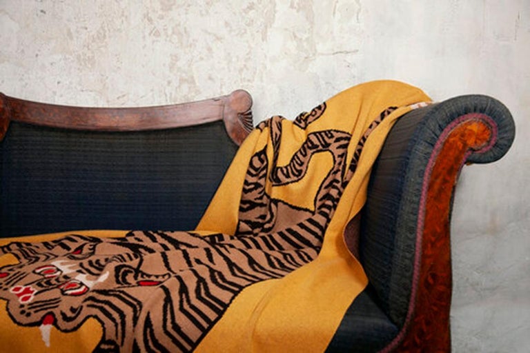 Wool Tiger Rug Throw Blanket [Mustard] For Sale