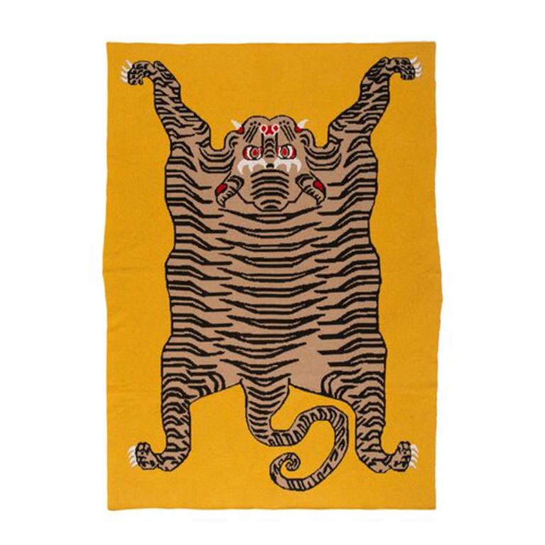 Tiger Rug Throw Blanket [Mustard] For Sale