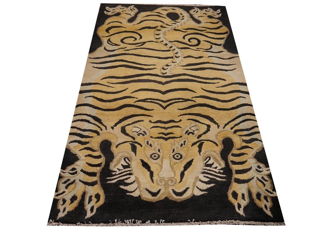 Art Deco Tiger Rug Pure Wool Hand Knotted by Djoharian Collection Antique Design