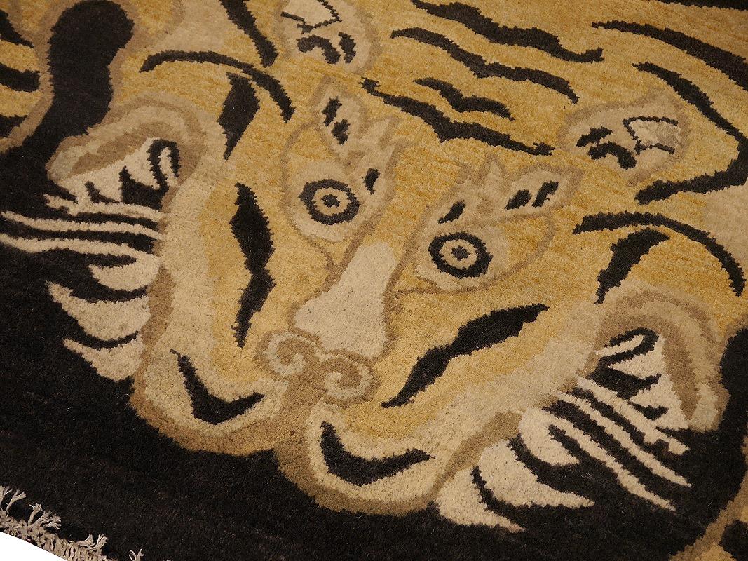 Contemporary Tiger Rug Pure Wool Hand Knotted by Djoharian Collection Antique Design