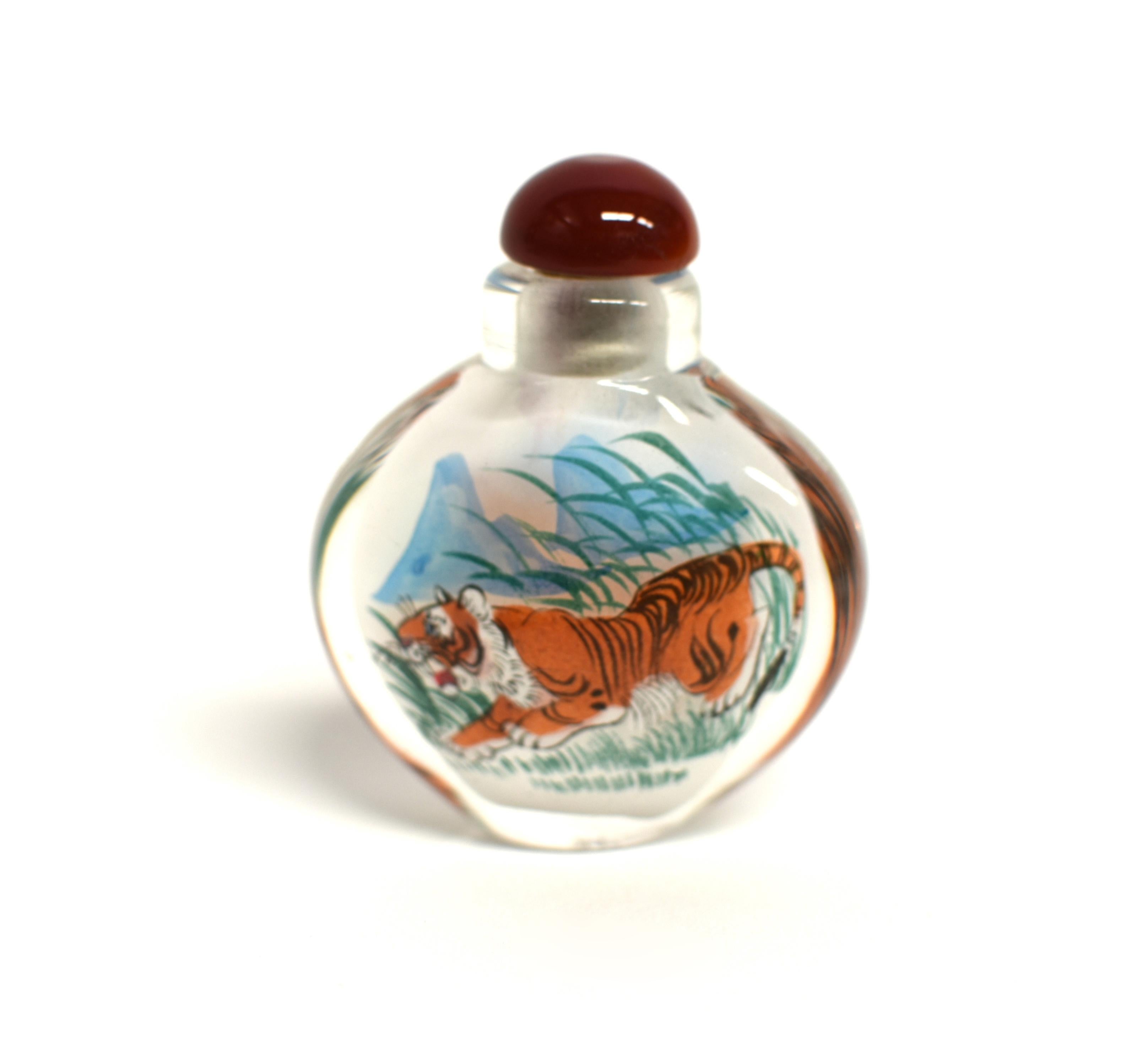 Contemporary Tiger Snuff Bottles Églomisé Reverse Painted Set of 2 For Sale