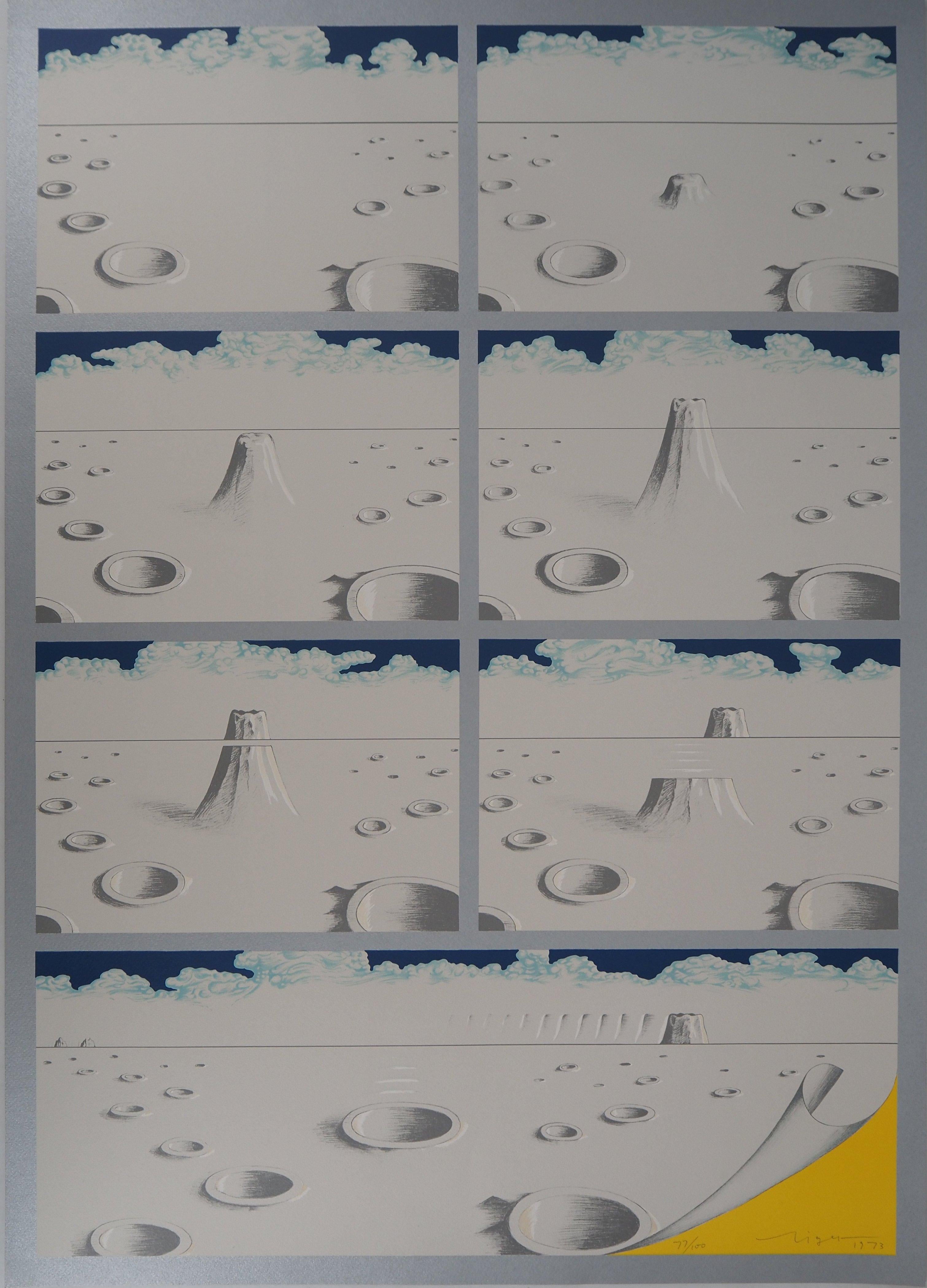 Tiger TATEISHI Landscape Print - Moon Landscape - Original lithograph, Handsigned and Numbered /100
