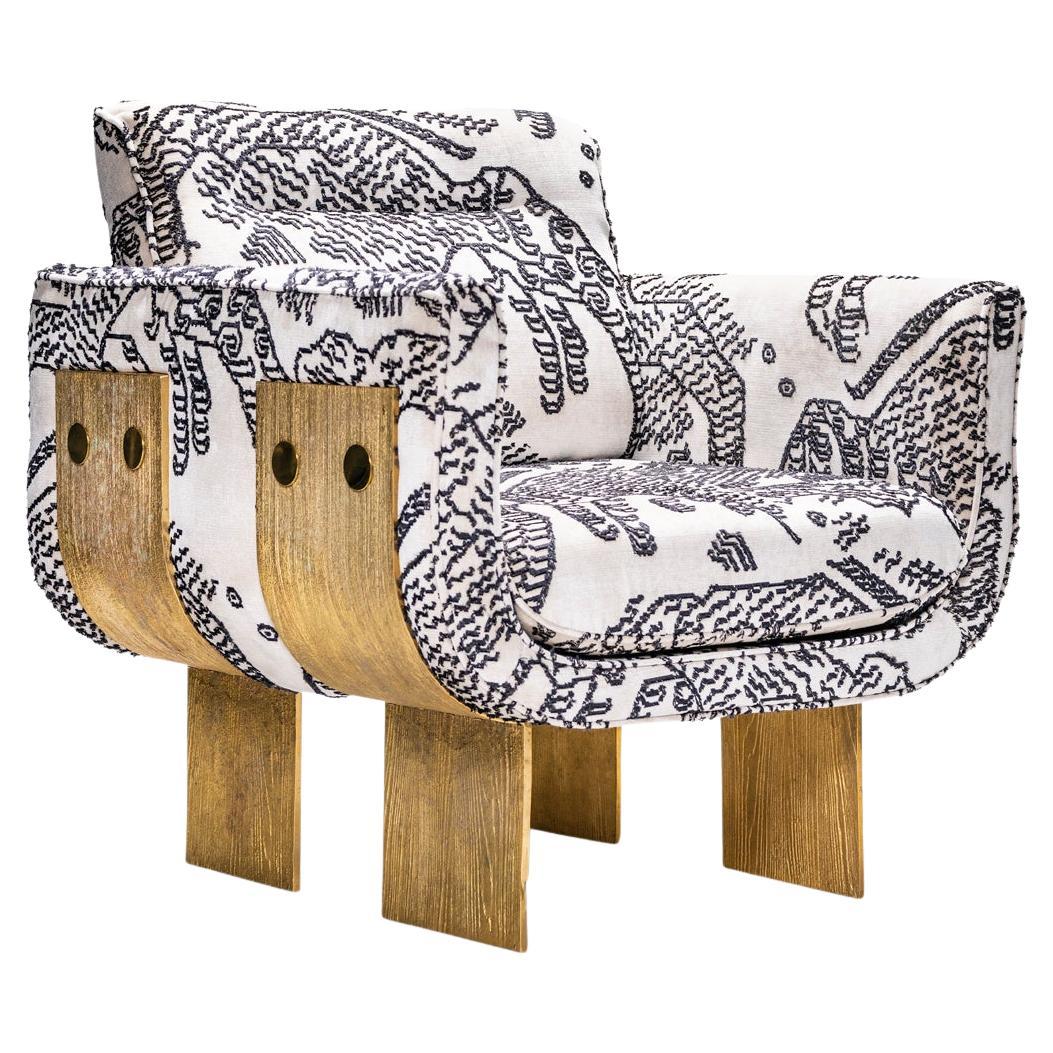 Tiger Velvet Primal Statement Lounge Chair, Solid Cast Brass Legs by Egg Designs