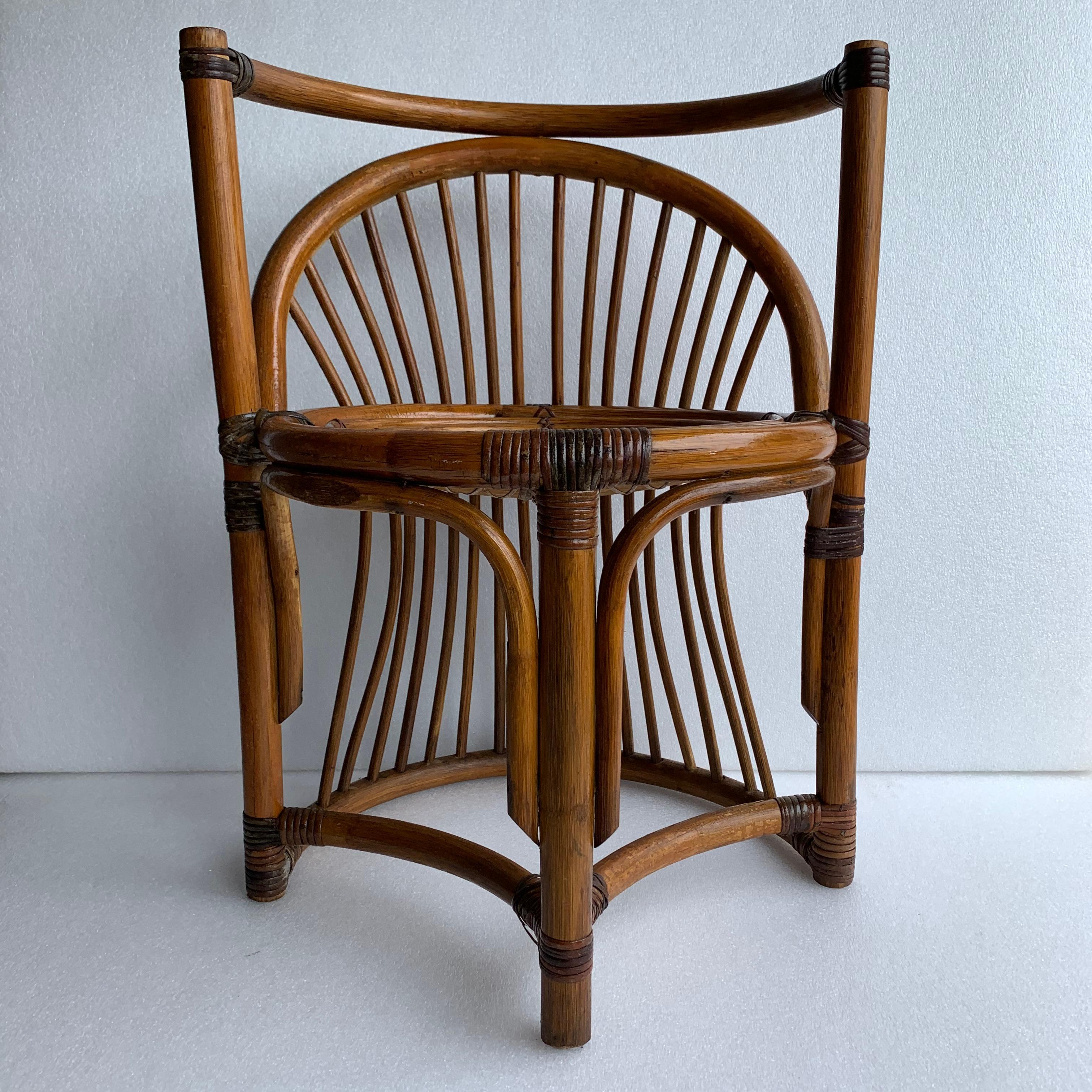 20th Century Tiger Wood Bamboo Rattan Dinning Table And Chairs Set 