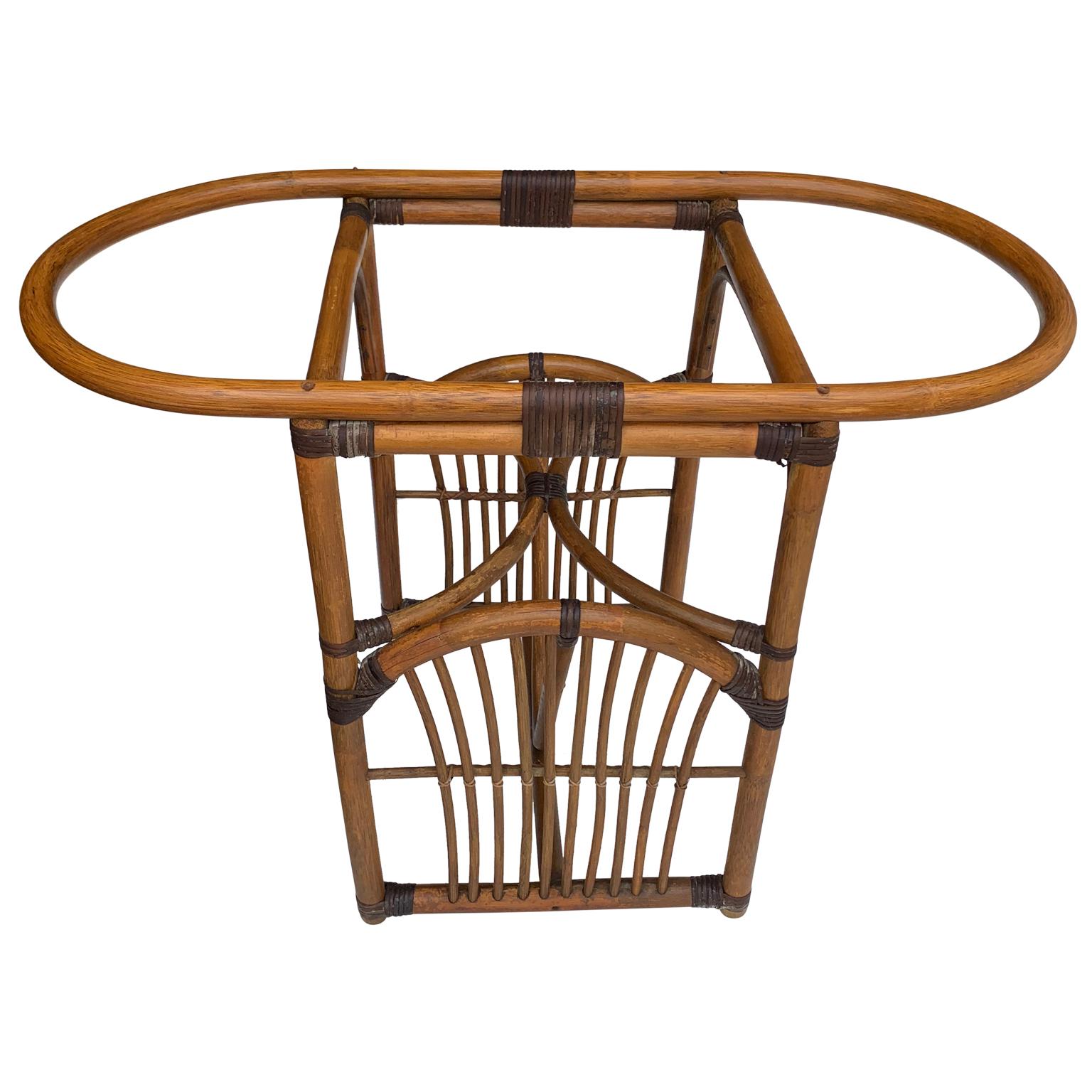 Mid-Century Modern Tiger Wood Bamboo Rattan Dinning Table And Chairs Set 
