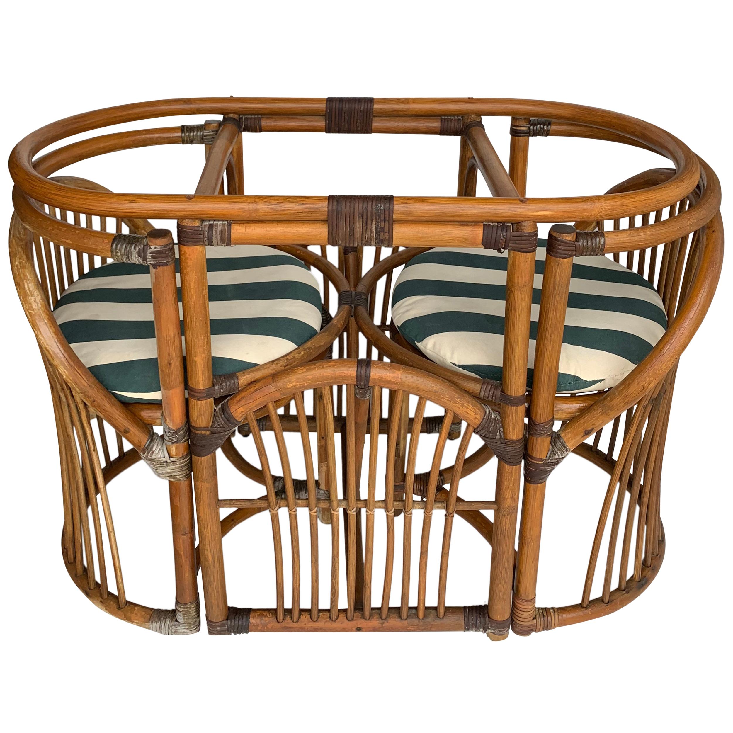 Tiger Wood Bamboo Rattan Dinning Table And Chairs Set 
