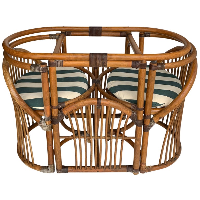 Tiger Wood Bamboo Rattan Dinning Table And Chairs Set