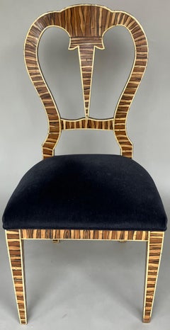 Tiger Wood Side Chair with Blue Mohair