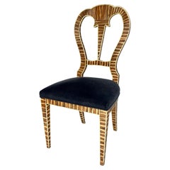 Tiger Wood Side Chair with Blue Mohair