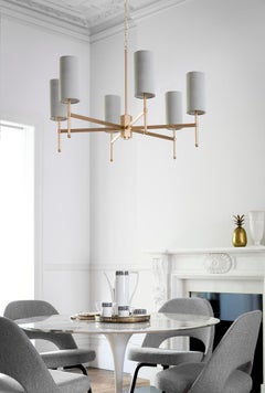 Contemporary Gold Stem Chandelier with Birch Silk Shades by Tigermoth Lighting