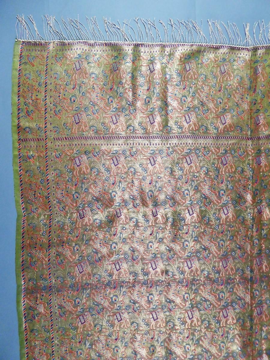 Tigers and elephants embroidered gold Zari shawl India, 20th Century 1