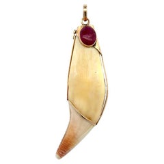 Tiger's Claw with 2 Carat Ruby Gold Vintage Pendant Necklace