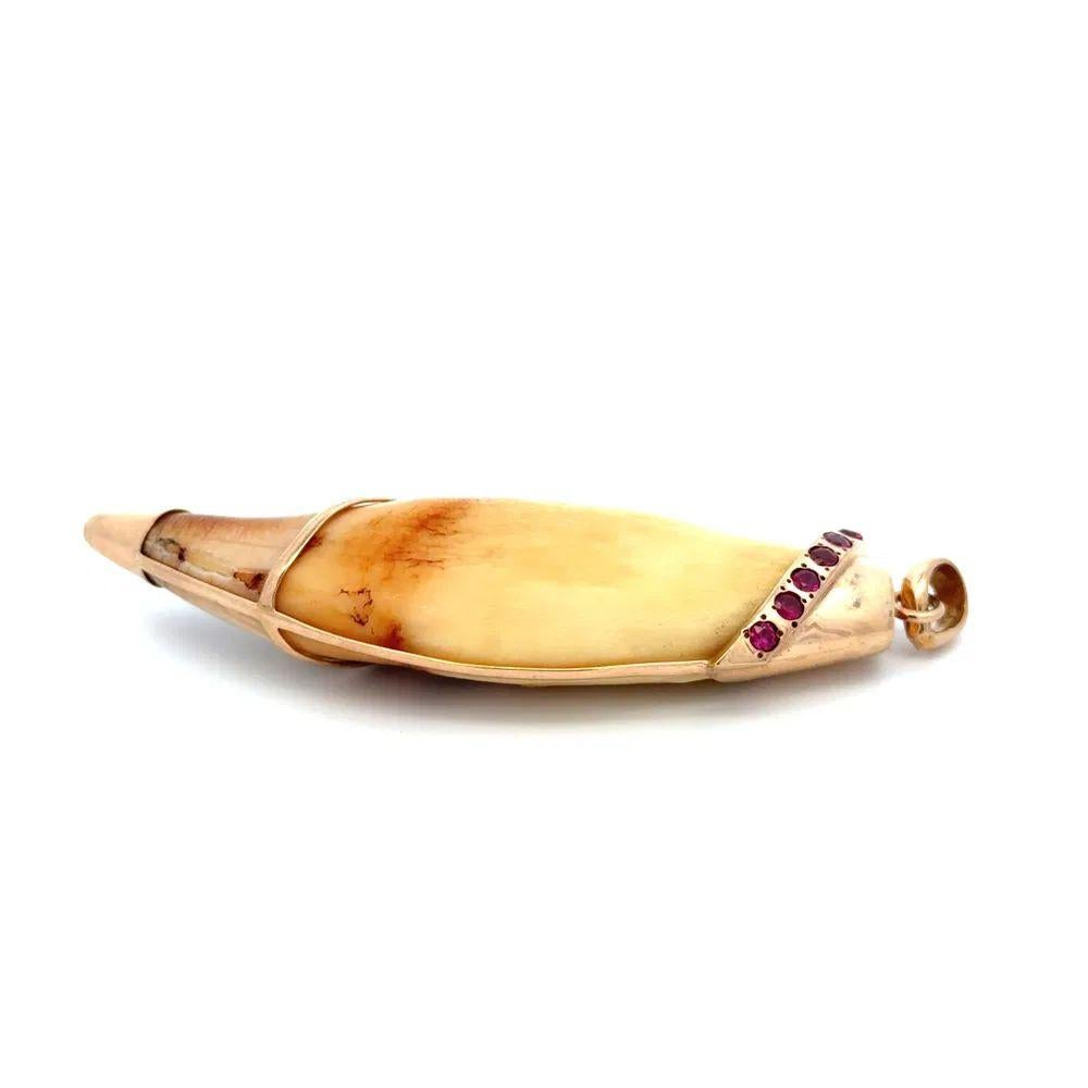 Round Cut Tiger's Claw Wrapped Gold Stylized Serpent Snake Ruby and Gold Vintage Pendant For Sale