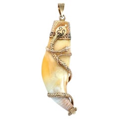 Collar Colgante Vintage Serpiente Garra de Tigre Envuelta en Oro Amarillo