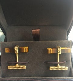 Tiger's Eye 18 Karat Yellow Gold Cufflinks