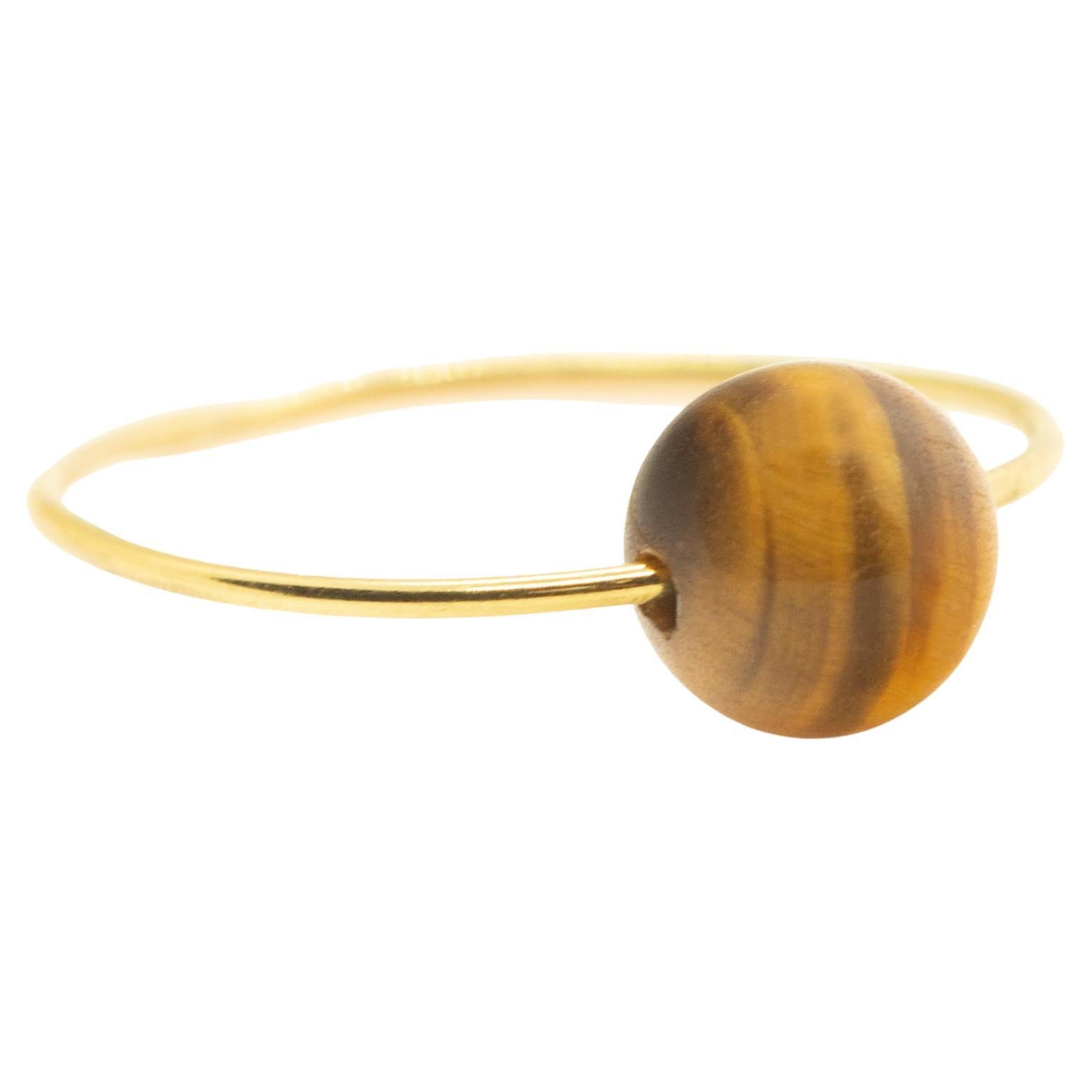 Tiger's Eye 18 Karat Yellow Gold Planet Beaded Boho Chic Band Ring INTINI Jewels For Sale