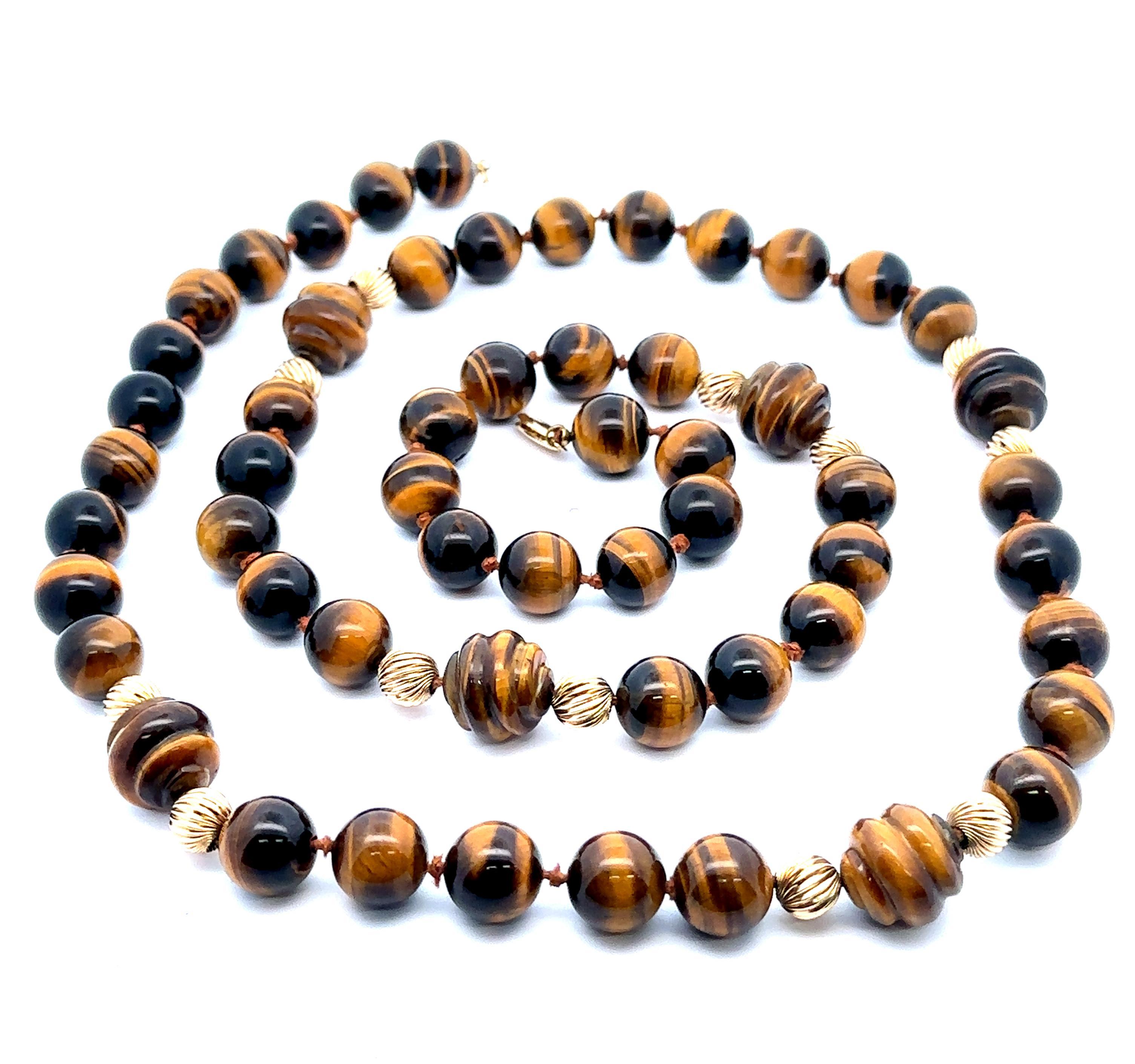 Collana a sfere con occhio di tigre lunga 36