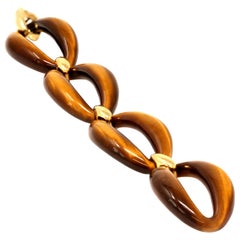 Tiger's Eye and 18 Karat Gold Link Bracelet