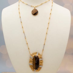 Tiger’s Eye and Diamond 18K Gold Pendant Necklace
