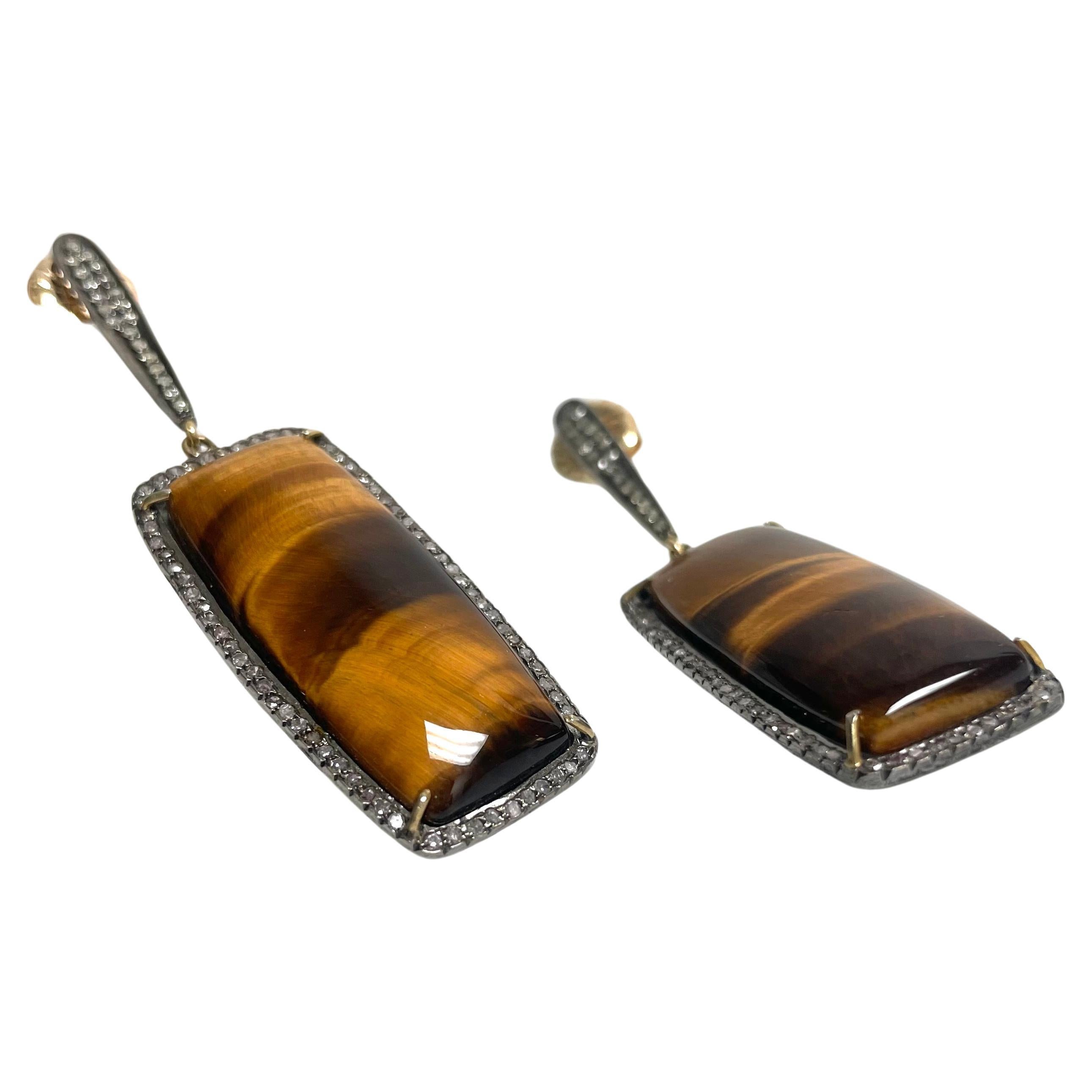 Artisan Tiger’s Eye and Pave Diamonds Paradizia Earrings