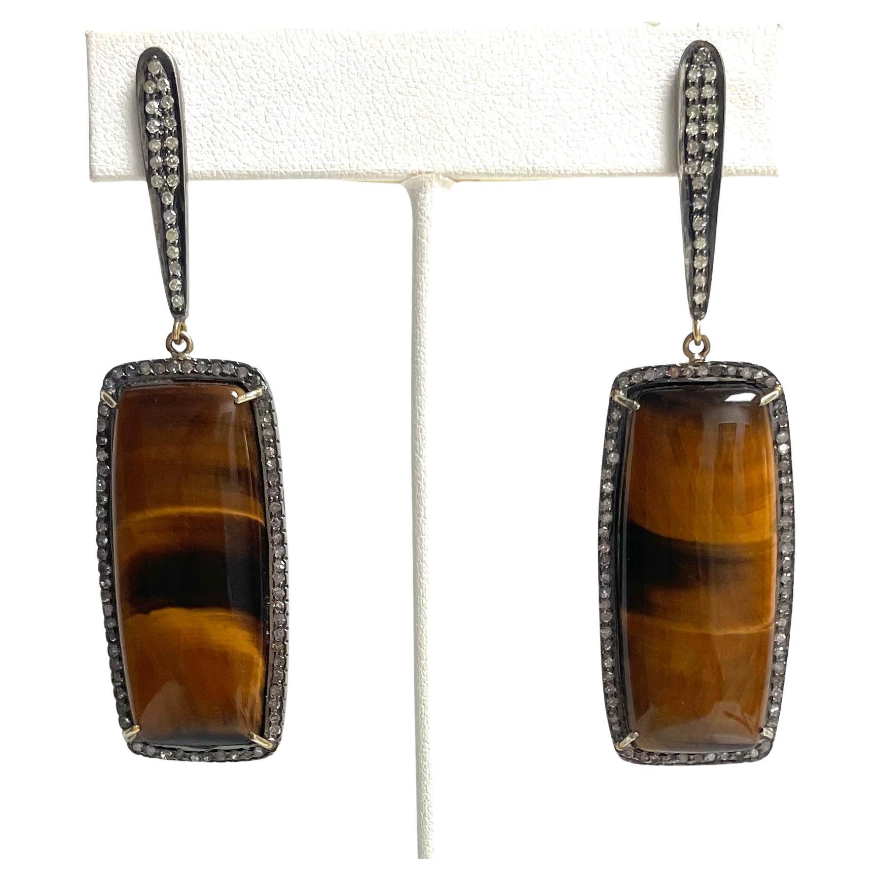 Women's Tiger’s Eye and Pave Diamonds Paradizia Earrings For Sale