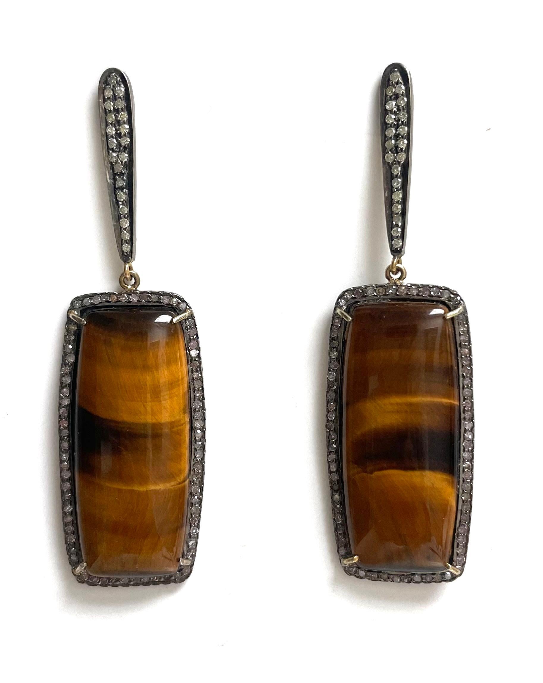 Tiger’s Eye and Pave Diamonds Paradizia Earrings 4