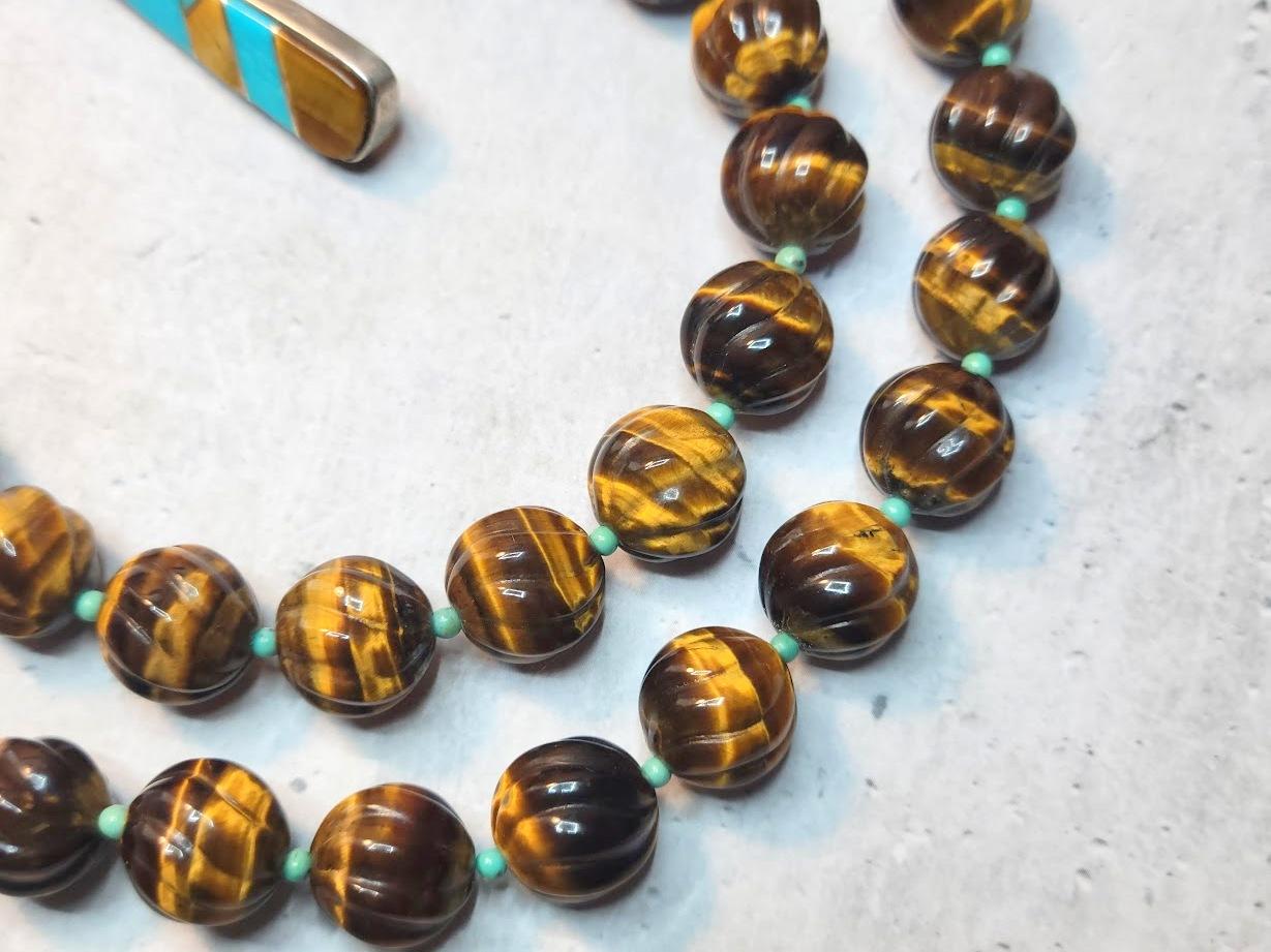 Art Deco Tiger's Eye and Turquoise Necklace For Sale