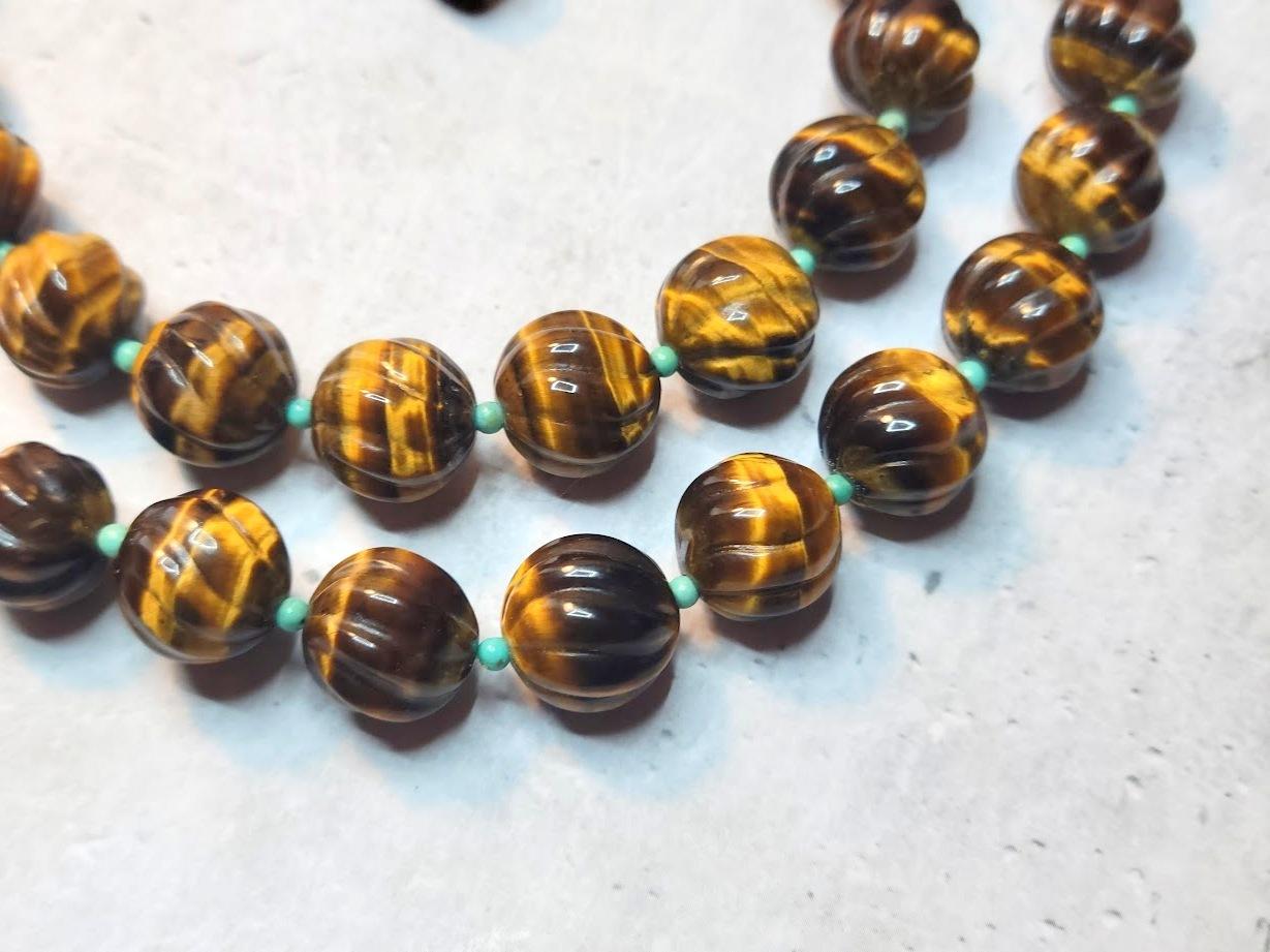 Bead Tiger's Eye and Turquoise Necklace For Sale