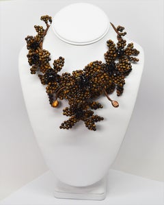 Tiger's Eye Black Onyx Bead Costume Collar Bib Choker Statement Necklace