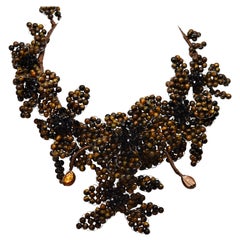 Tiger Tigerauge Schwarz Onyx Perlen Kostüm Kragen Bib Choker Statement Halskette