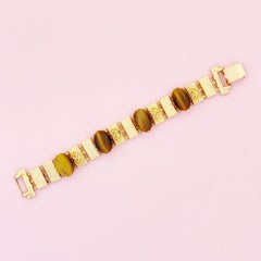 Tiger's Eye Cabochon Gold Link Bracelet, 1960s