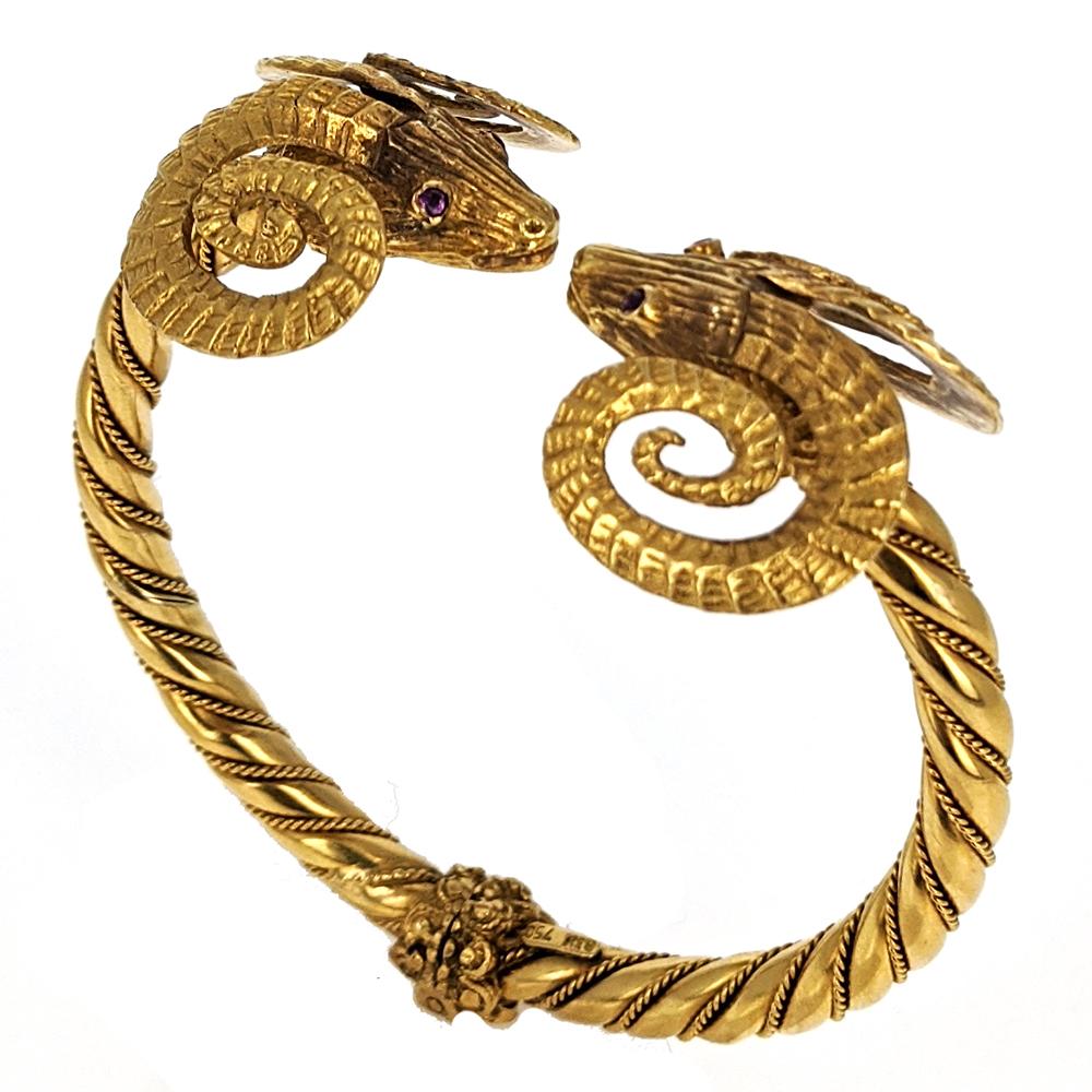 Modern 1970s Tiger's Eye Gold Ram Necklace Bangle Bracelet Set