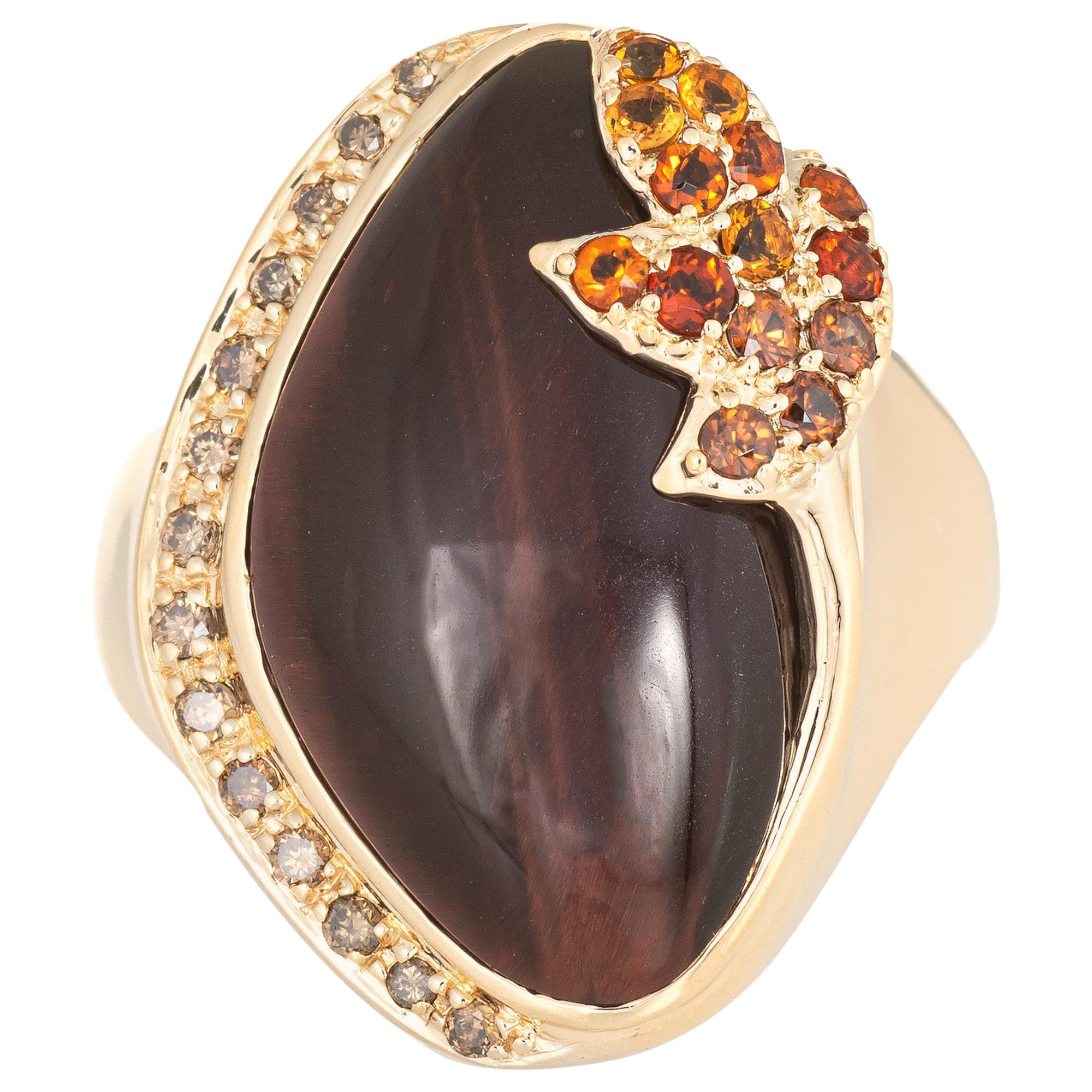Citrine Ruby Cocktail Ring Vintage 14 Karat Gold Large Statement Ring