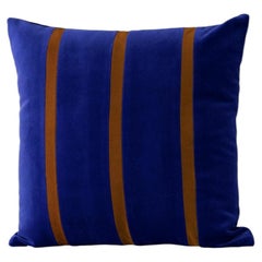 Tigers Eye Cobalt Blue and Brown Stripes Velvet Deluxe Handmade Cushion