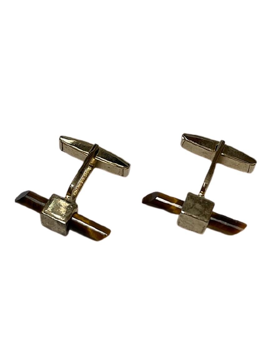 Tiger's Eye Cufflinks In Excellent Condition For Sale In Van Nuys, CA